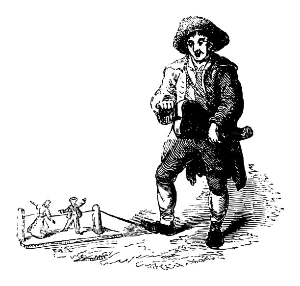 音乐家与跳舞娃娃-复古雕刻插图图片下载