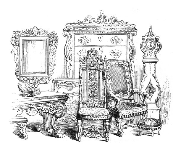 17世纪的家具-复古雕刻插图图片下载