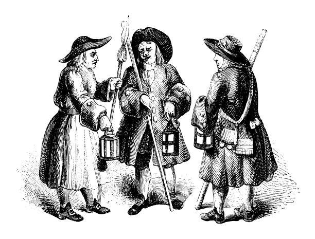 守望者(有组织的一群人，以阻止犯罪活动和提供执法)-复古雕刻插图图片下载