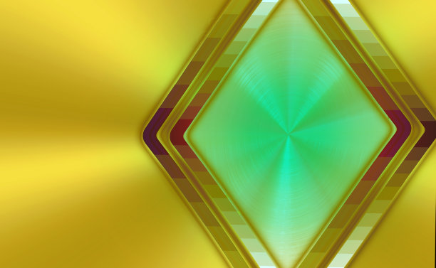 金色和绿色的阴影闪烁着抽象闪亮的金属线条和方形形状，魔幻空间光。未来金属技术背景。图片下载