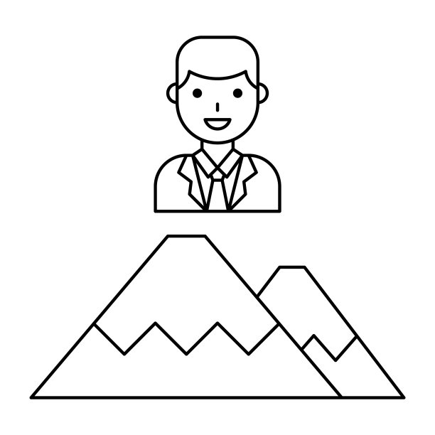 商人图标在山顶线条风格图片下载