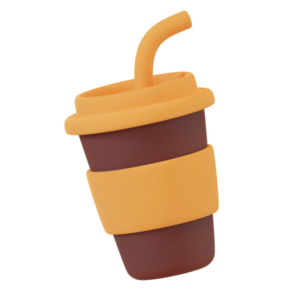 带有吸管的纸质咖啡杯3D渲染。温馨概念插画图片下载