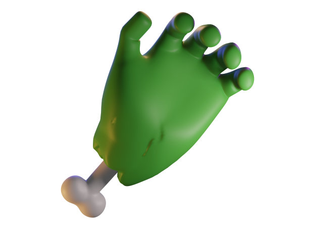 绿色僵尸的手与骨头的3d渲染。万圣节庆祝概念。孤立的元素图片下载