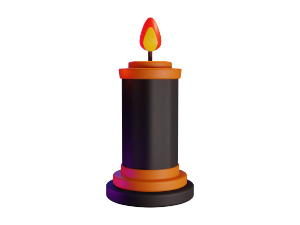 黑色橙色蜡烛的3d渲染。万圣节庆祝概念。孤立的元素图片下载