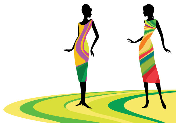 穿着鲜艳裙子的时髦女人的剪影图片下载