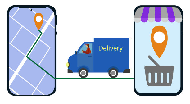 网上订购，快速送货。应用程序与地图和信使跟踪图片下载