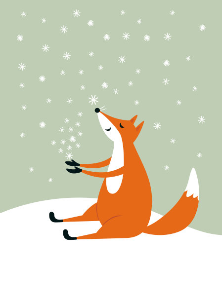 可爱的狐狸抓雪花图片下载