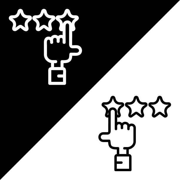 客户评论评级与三颗星矢量图标。轮廓风格的图标，从广告图标集合，孤立的黑色和白色的背景。图片下载