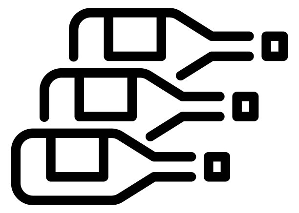 酒瓶排成一行。饮料储存线性图标图片下载