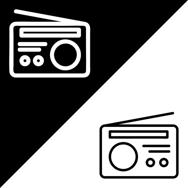 无线电矢量图标，轮廓风格的图标，从广告图标收集，隔离在黑白背景。图片下载
