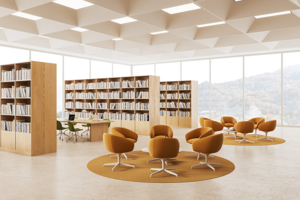 公共图书馆阅览室内部设有休息区图片下载