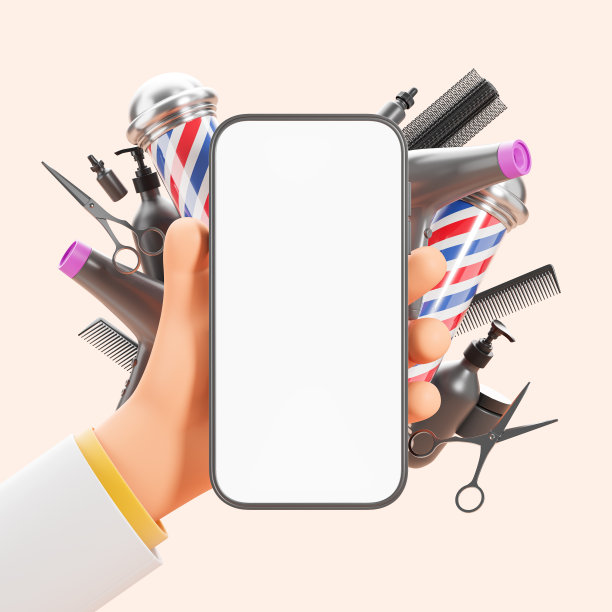 卡通男子手持模拟电话，空显示与沙龙配件图片下载