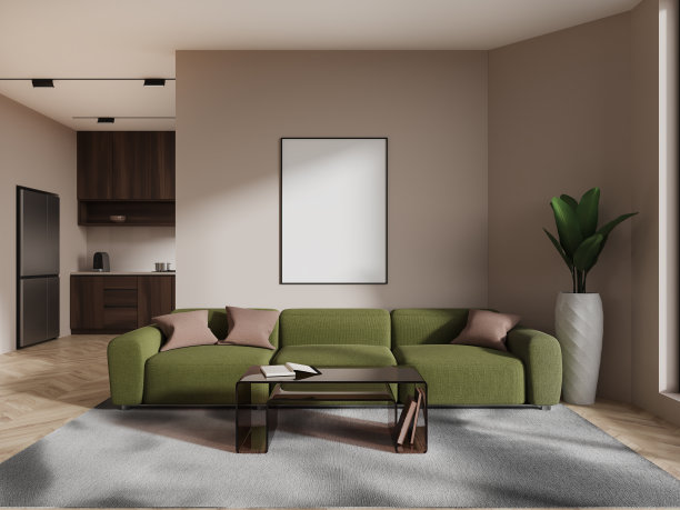 米色的厨房和客厅内部有海报图片下载