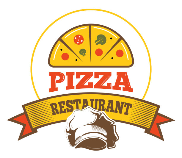披萨店的标志。彩色美食咖啡馆会徽图片下载