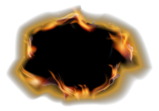 烧洞模型。白纸上真实的火焰图片下载
