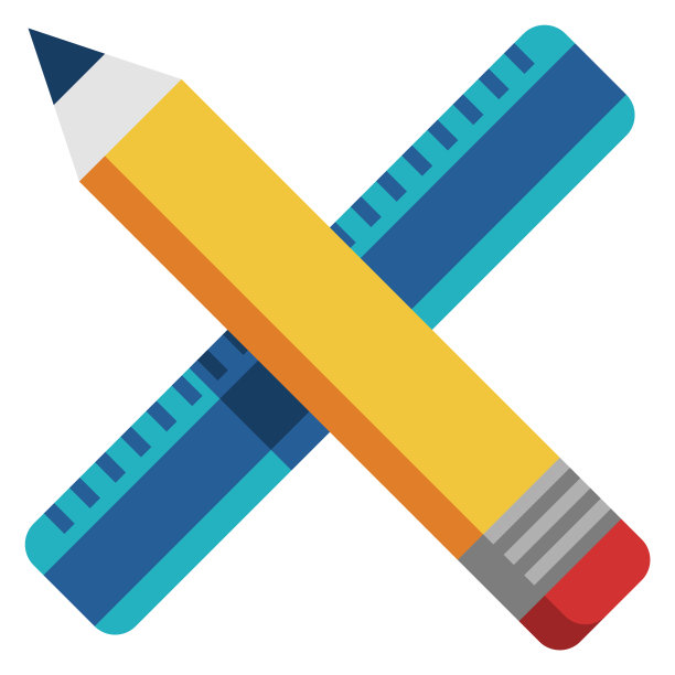 铅笔和尺子图标。卡通学校工具符号图片下载