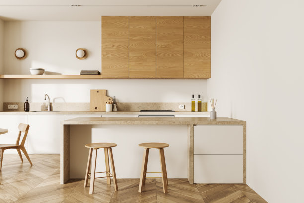 现代家庭厨房内部与烹饪和餐饮空间与现代家具图片下载