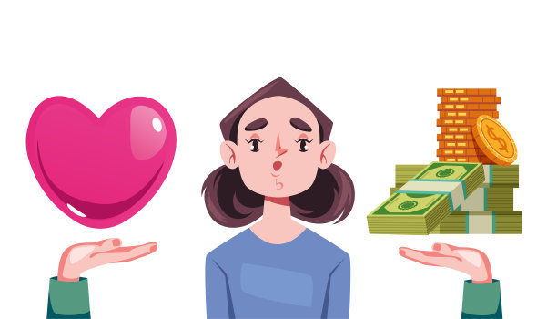 金钱、爱情、事业、家庭vs抽象概念。矢量平面图形设计插图图片下载