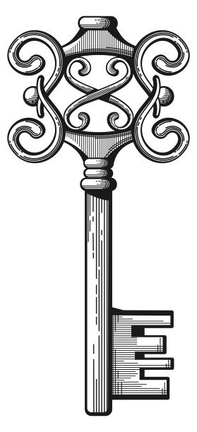 古老的关键。经典华丽的复古保护雕刻孤立的白色图片下载