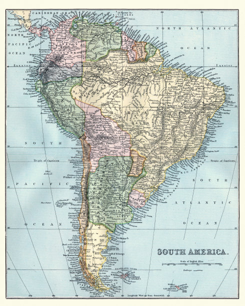 南美洲十九世纪的古董地图图片下载