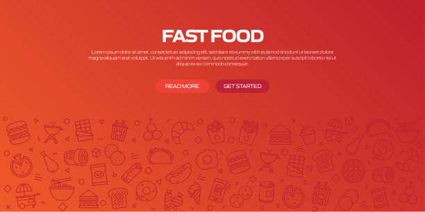 快餐网络横幅与线性图标，潮流线性风格向量图片下载