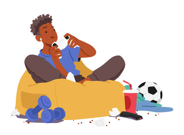 沉迷于电脑游戏的青少年，是成瘾的例证。从周围环境撤回，矢量插图图片下载