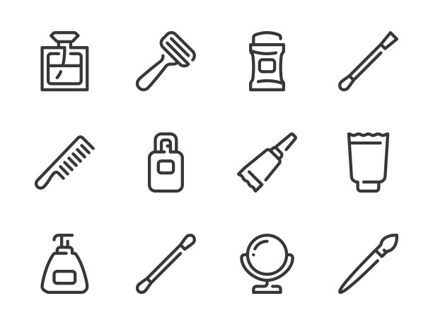 美容和化妆矢量线图标。图片下载