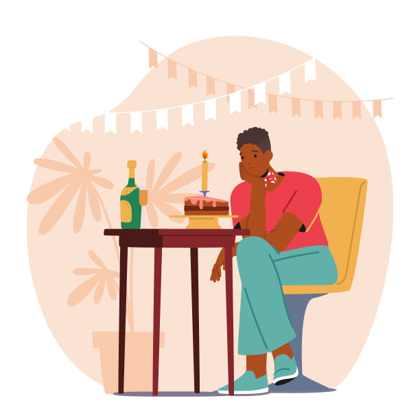 悲伤孤独的男人用孤独的蛋糕和沉重的心情庆祝他的生日。黑人青年男性角色图片下载