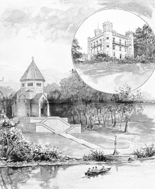 斯塔恩堡湖上的堡城堡和路德维希二世国王纪念教堂图片下载