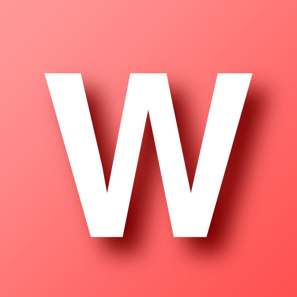 字母w图标在红色背景与阴影图片下载