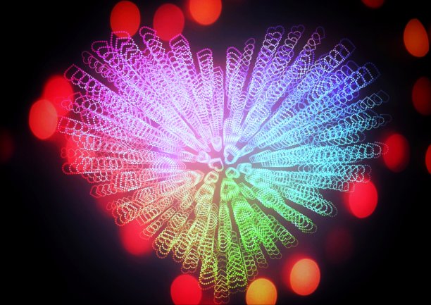 一个抽象的心形星星在夜空中闪耀的3D插图图片下载