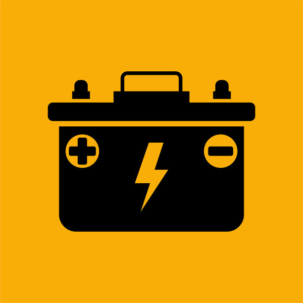 汽车电池图标是黄色背景。图片下载