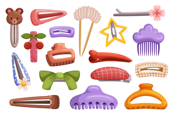 发夹孤立集。为女孩和女人收集的功能发夹，完美地保持头发的位置图片下载