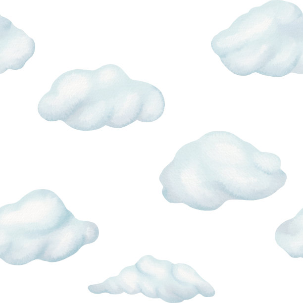 无缝图案的卡通可爱插图。温柔的蓝色柔软的蓬松的云飘过天空。美丽的天气。水彩的温柔。春、夏、秋、童纺、面料、包装图片下载