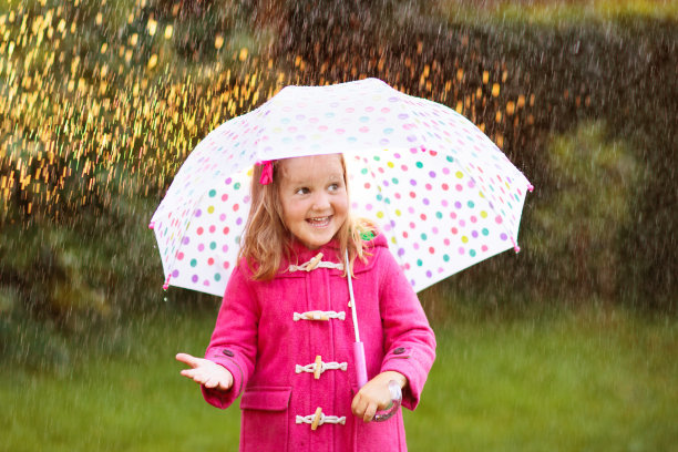 小女孩在雨中打着伞图片下载