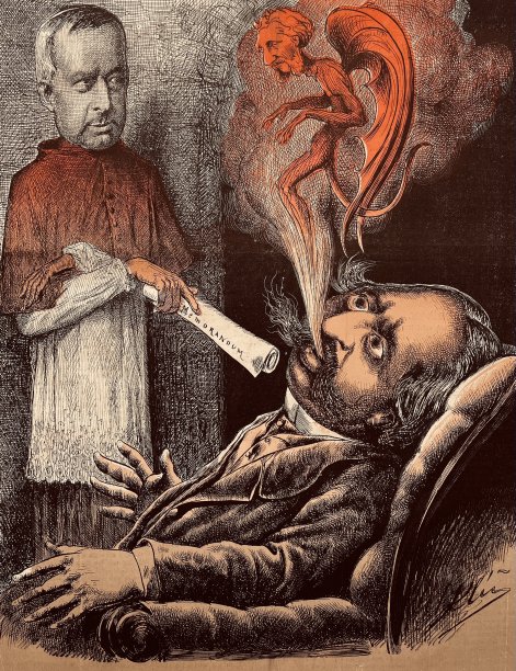 红衣主教给了一个人一份文件，这个人梦见了与魔鬼的噩梦图片下载