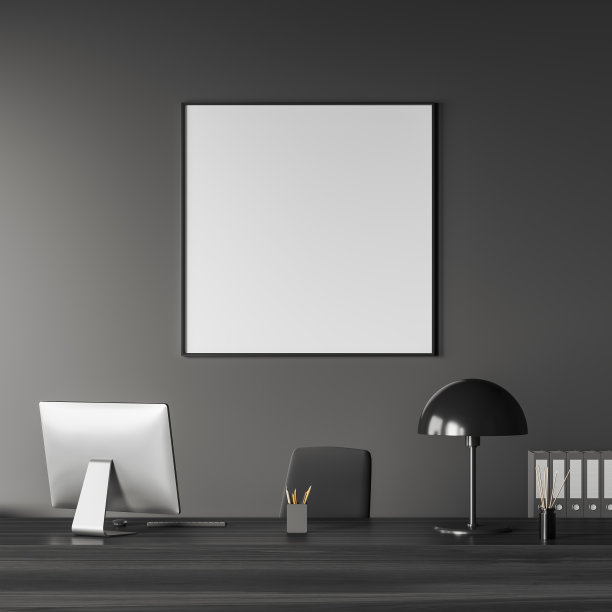 深色的商务房间内部有书桌和电脑。模型框架图片下载