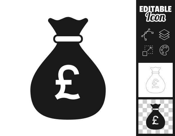 有镑标志的钱袋。图标设计。轻松地编辑图片下载