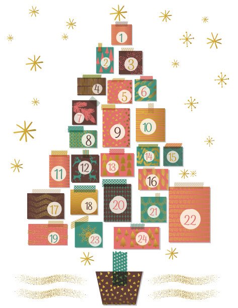 圣诞树礼物降临历与黄金高光图片下载