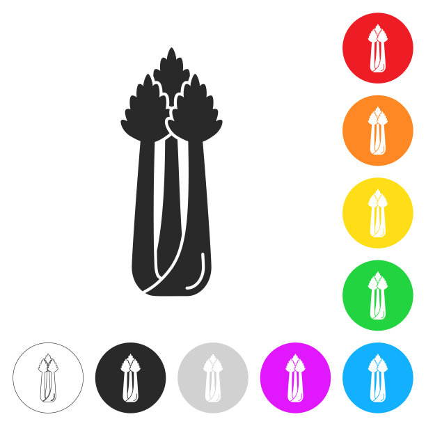 芹菜。按钮上不同颜色的平面图标图片下载