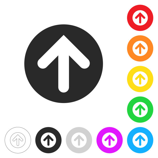 向上箭头按钮。按钮上不同颜色的平面图标图片下载