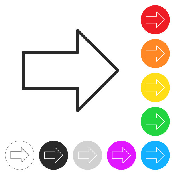 右箭头。按钮上不同颜色的平面图标图片下载
