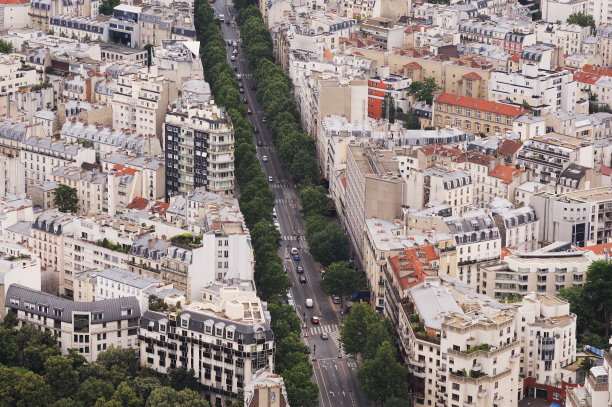 法国巴黎鸟瞰图。从蒙帕纳斯摩天大楼上看到的法国巴黎美丽的空中城市景观。图片下载