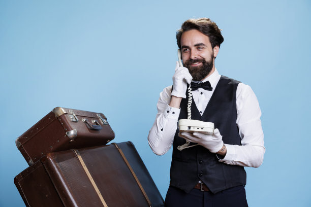 客人到旅馆接待处打电话图片下载