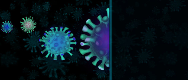 黑色背景上的冠状病毒分子。Covid-19，世界大流行概念。图片下载