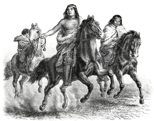 美国印第安人家庭，骑马图片下载