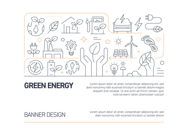 绿色能源相关的矢量横幅设计概念，现代线条风格与图标图片下载