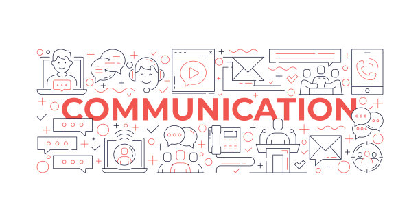 通信网页横幅设计模板与线条艺术图标图片下载