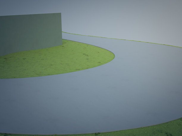 几何形状的结构，灰色的混凝土地板，绿色的草坪。图片下载