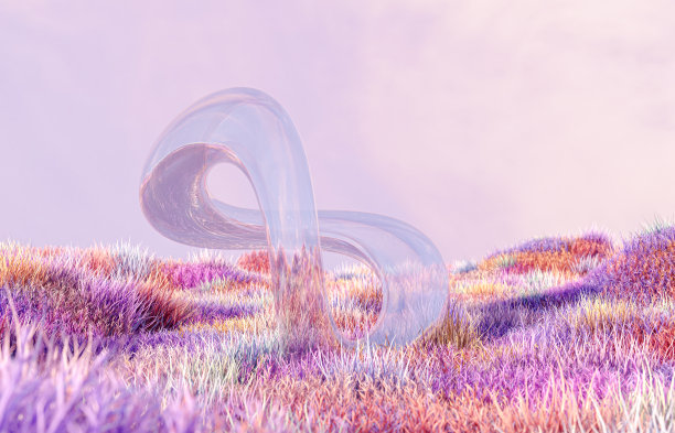 抽象的景观场景与展台的产品展示。三维渲染图片下载